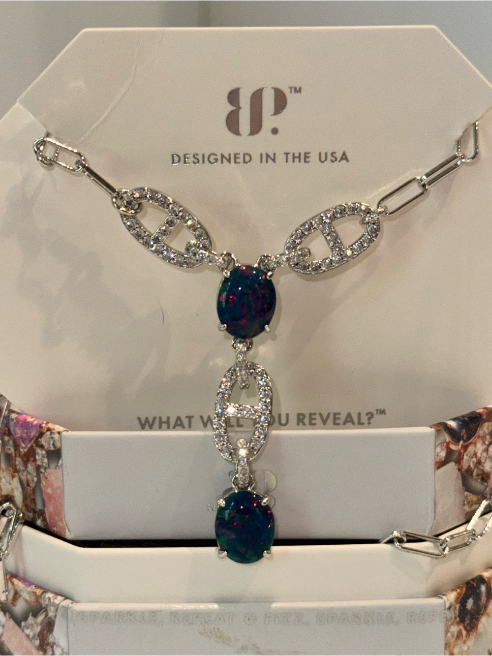 Bomb Party BP ‘Hello Gorgeous Girl’ Emerald Fire Opal Necklace October 2024